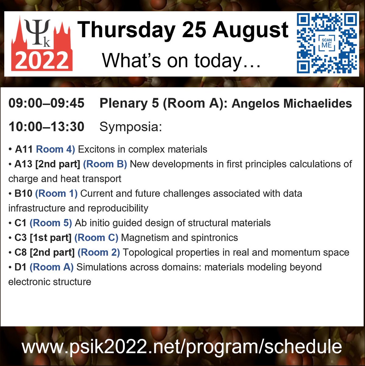Psik_Network's tweet photo. What's on today at the Psi-k 2022 Conference... https://t.co/Y87ldBkODB