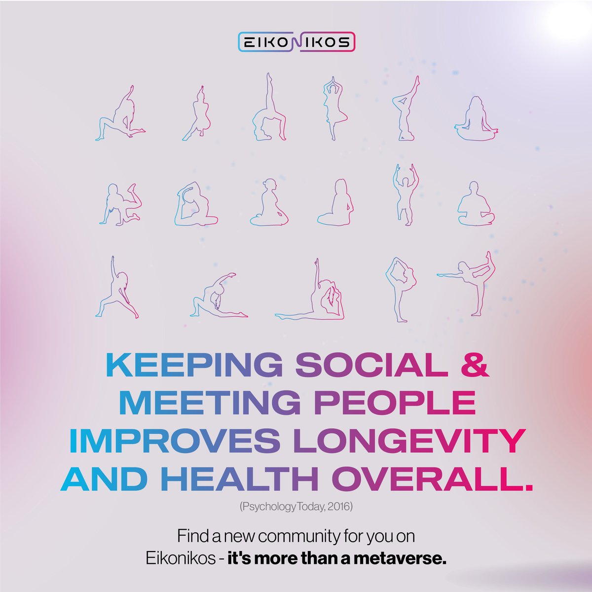 Eikonikos_HQ's tweet photo. Keeping social &amp; meeting people improves longevity and health overall.

Find a new community for you. We are more than a metaverse.

Friends old &amp; new, now on Eikonikos (https://t.co/AAWaYY2y7p)

#eikonikos #metaverse #cnft #cardano #wellness  #health #selfcare https://t.co/pHJoHwA01T