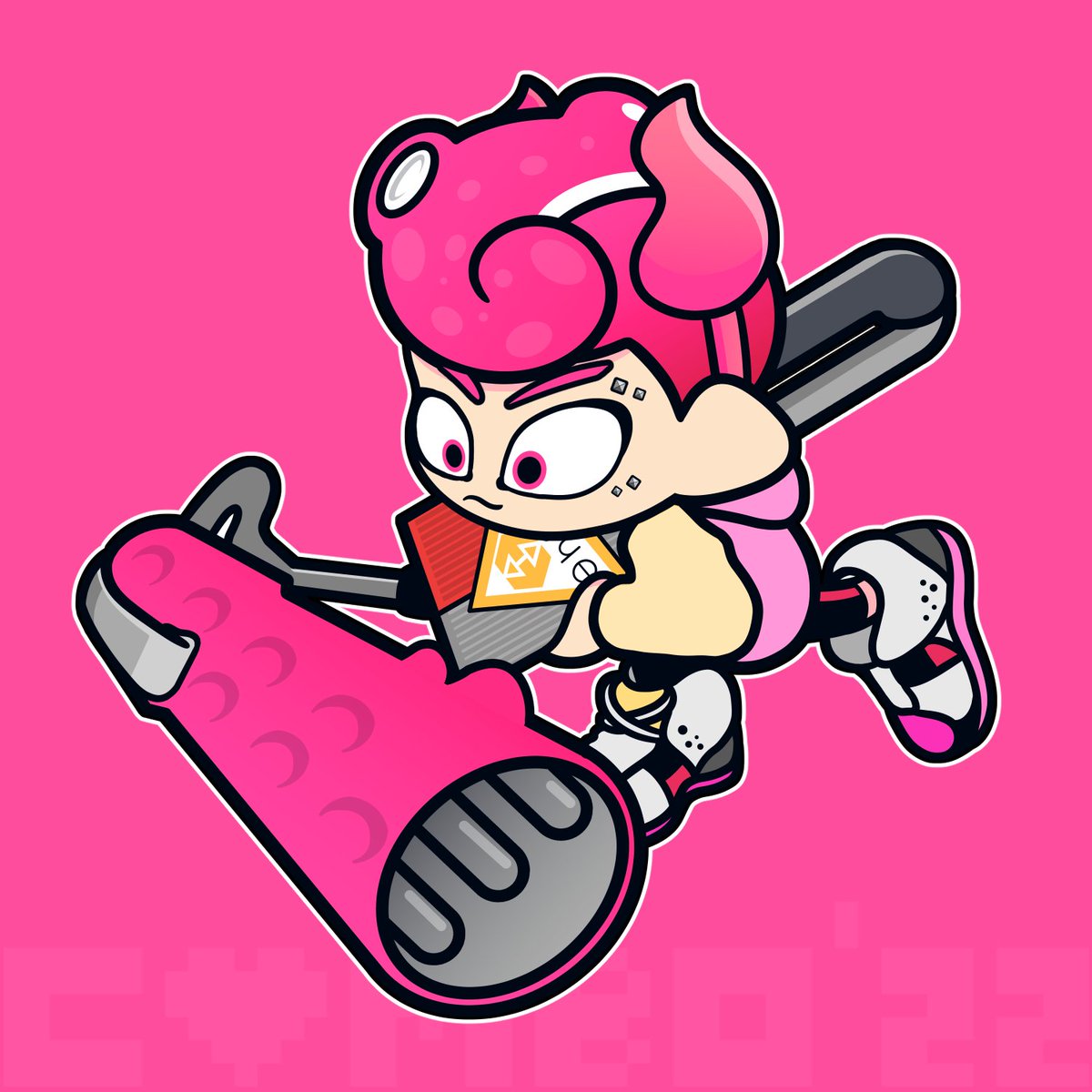 octoling 1boy male focus solo pink hair pink background tentacle hair pink eyes  illustration images