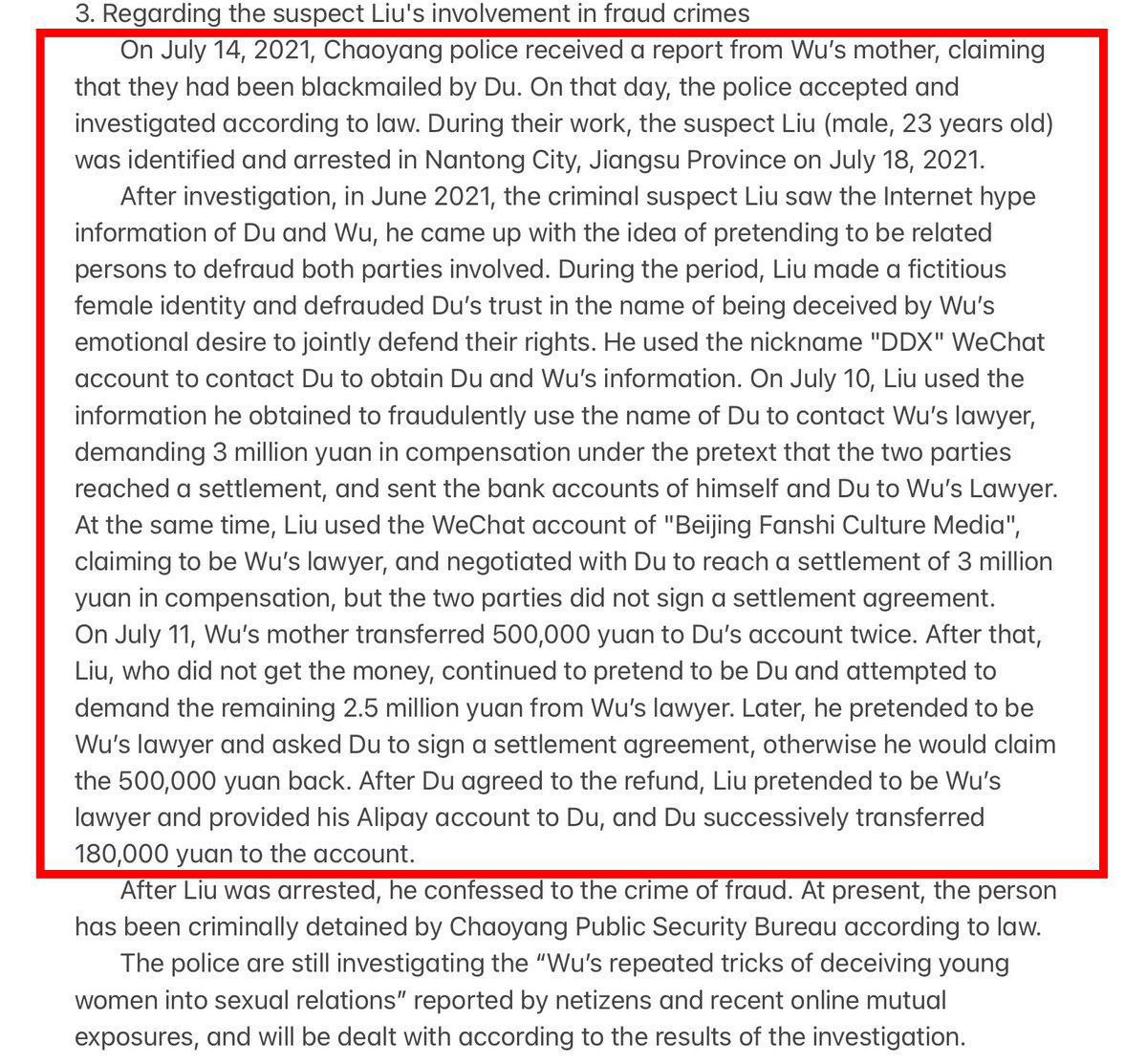 KW20xx's tweet photo. @CNN Zhang Jixing's wife submitted documents which were ignored and hidden by the Chaoyang police
On July 14 kris' mother sued Du meizhu for extortio
#FreeKrisWu
#CorruptedChaoyang https://t.co/dkvsST75Mi