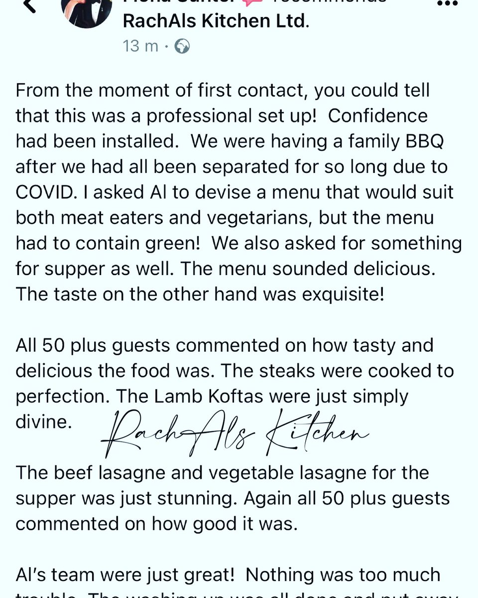 RachAlsKitchen's tweet photo. Such a #lovely and long #review it doesn’t quite fit in the page …!! It’s so nice to receive a #thankyou like this after you have worked really hard to ensure the client gets what they want … #catering #caterers #melthamcatering #makesitworthwhile … https://t.co/LQuQ8r7CKP