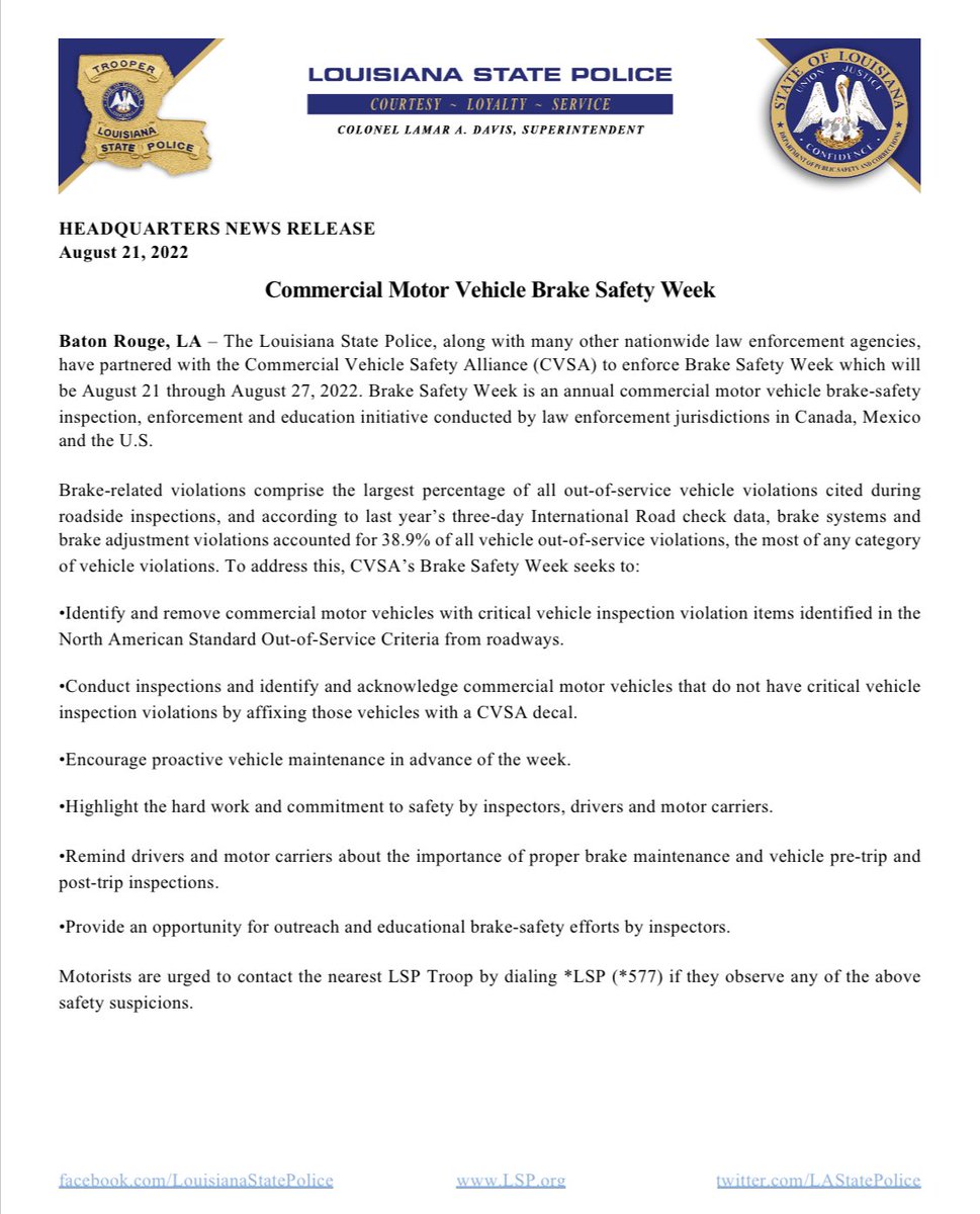 LA State Police on Twitter "The Louisiana State Police, along with