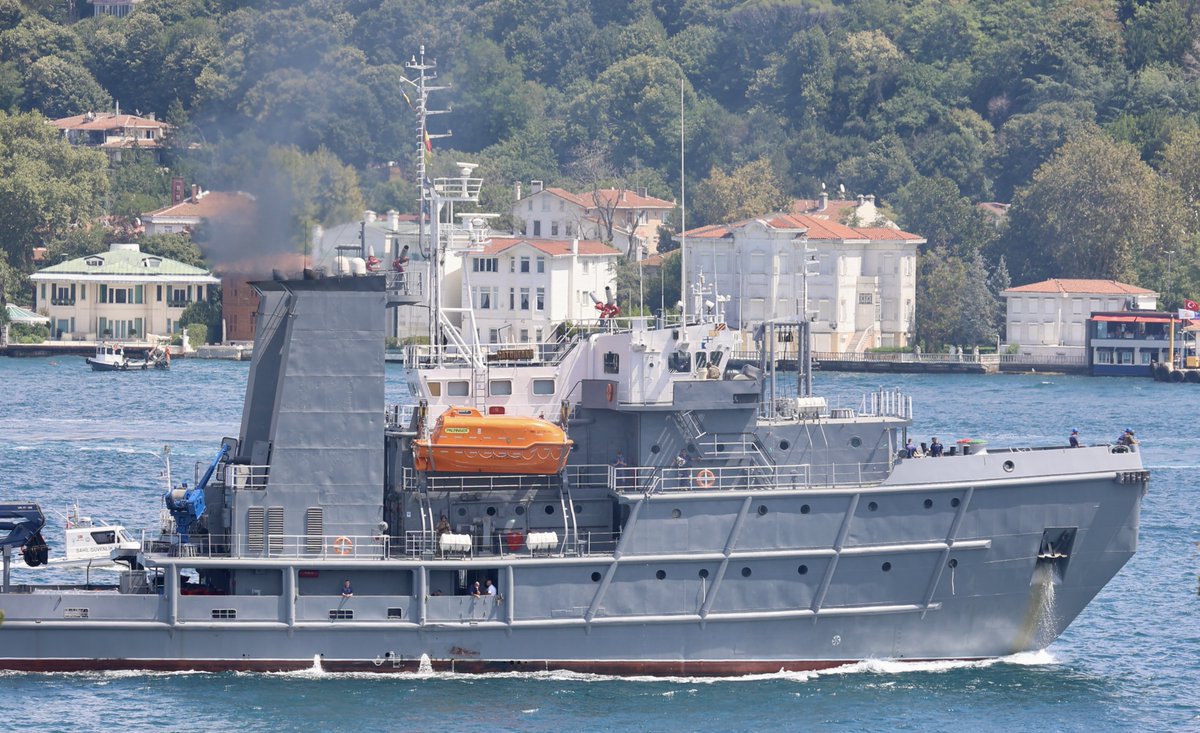 YorukIsik's tweet photo. Romanian Navy’s Constanta based Maritime Hydrographic Directorate research ship Capt. Cdor. Alexandru Cătuneanu (x-Hercules) transited Bosphorus towards Med to participate in the naval exercises #REPMUS22 & #DYMS22. #WeAreNATO https://t.co/oLPTi8cTJS