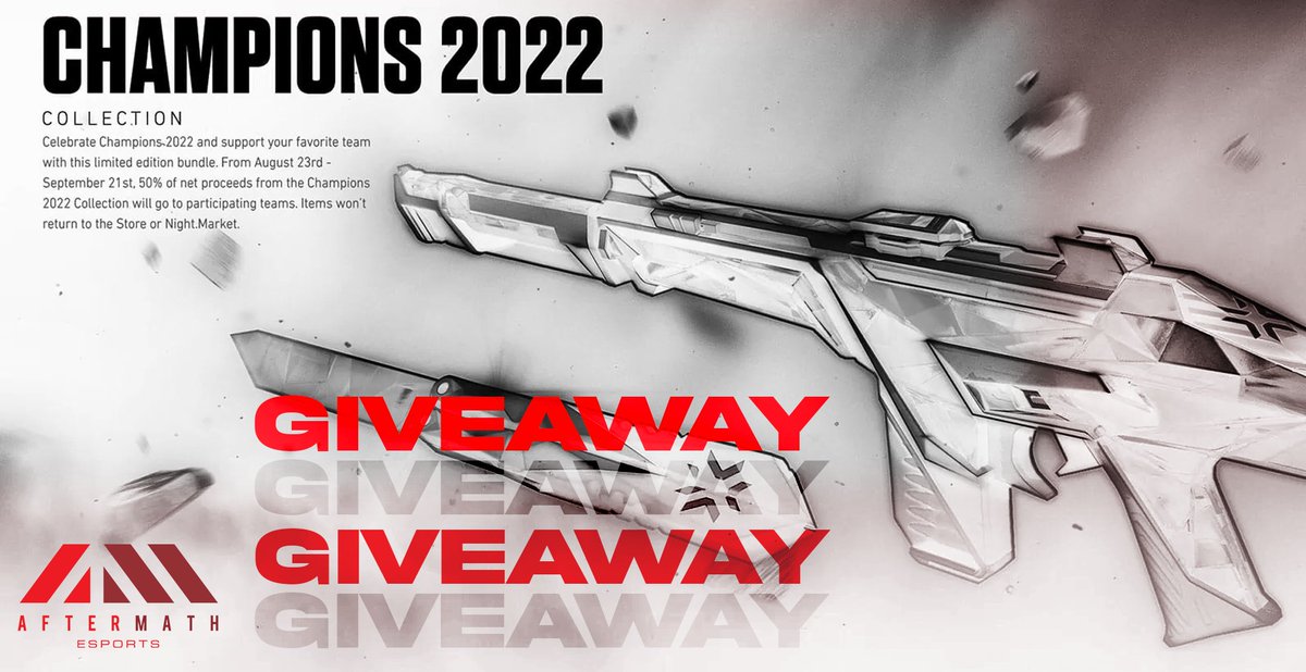 GIVEAWAY! afterMath is giving away a #VCTChampions2022 Bundle! 

✨Make sure you're following @AMEsocials 
✨Like &amp; Retweet this Tweet ♥️♻️
✨Tag 2 Friends 

Winner will be announced during our creator streams during the 23 Day Event! 

Keep an 👀 on our socials for the stream.