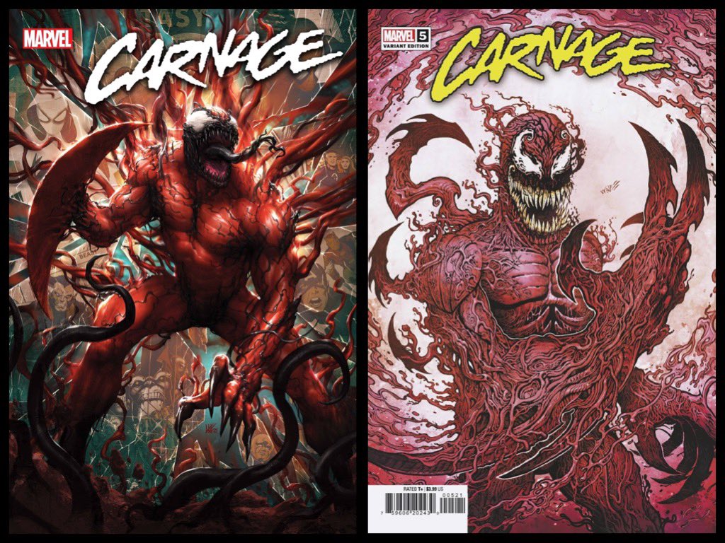 New ✨#MarvelCosmic✨ #comics this week for #NCBD (8/24/22)
✨
#Carnage #5
✨
W-#RamV,A-#FrancescoManna
✨
A-#KendrickLim
B-#MariaWolf
✨
#HydroMan #Spot #TheArtist #Marvel #MarvelComics