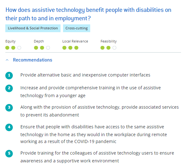 EvidencePortal's tweet image. Each year #theZeroProject shares innovative solutions that support the rights &amp;amp; lives of persons with disabilities. Check out our published briefs on how #AccessiveTechnology aids people with disabilities 

AT for livelihood: bit.ly/3dMfVBs

#ZeroCall23!