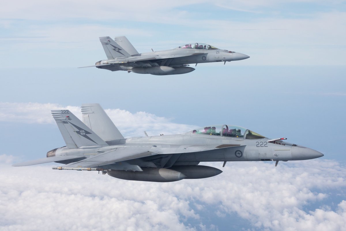 CoronetEast's tweet photo. The RAAF 1 Squadron F/A-18F Super Hornets that took part in Red Flag Alaska 22-3 departed from Honolulu #PHNL to Andersen AFB #PGUA as #ASY1100 and #ASY1102 flight, August 16th 2022. Supporting their return to RAAF Amberley were two KC-30s #ASY683 (A39-004) and #ASY684 (A39-006). https://t.co/SAqtxLeklY