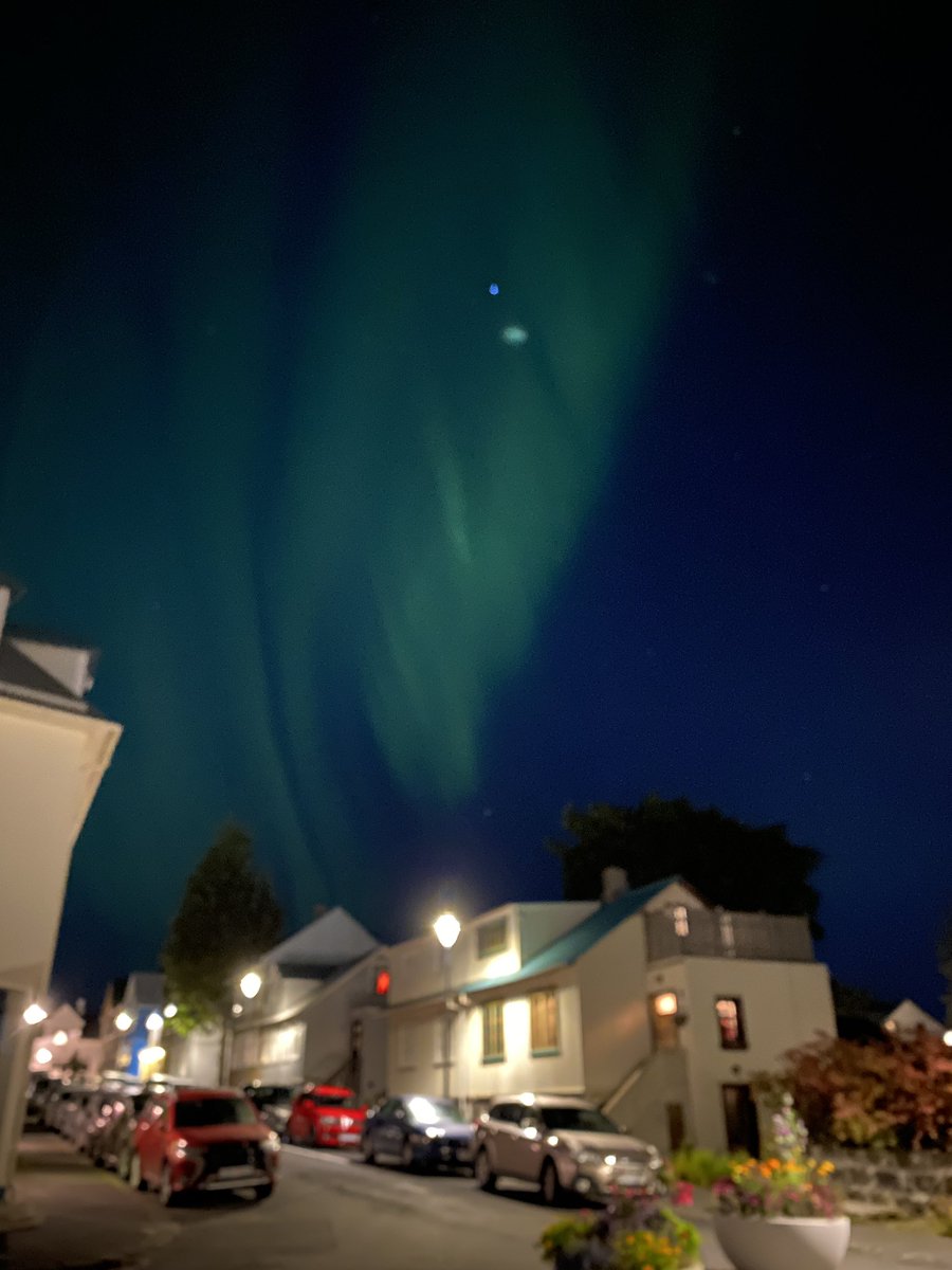 dpellat's tweet photo. #Aurore boréale en plein #Reykjavik pendant la nuit de la culture, c'est bien organisé 😄 https://t.co/JEAXUw1Gvi