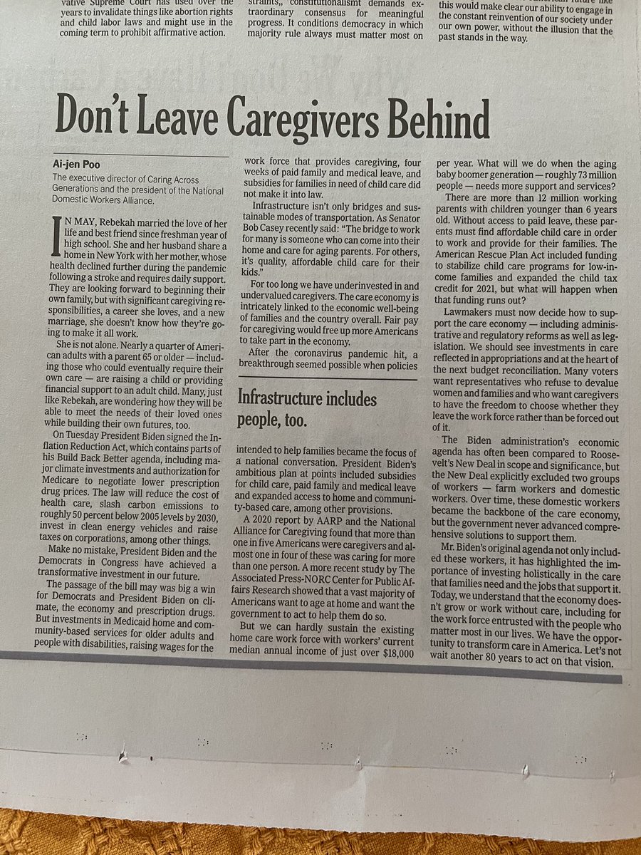In today’s Sunday <a href="/nytimes/">The New York Times</a> - Don’t Leave Caregivers (and all of us counting on them) Behind. #CareCantWait