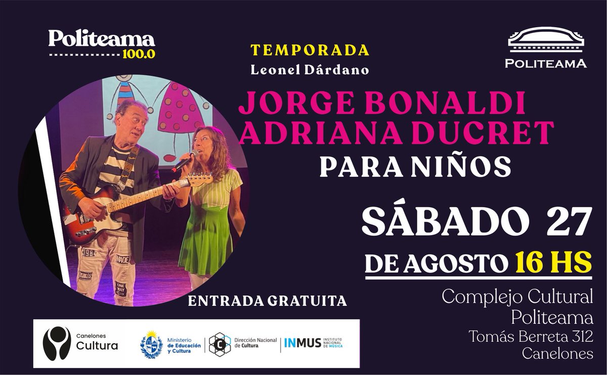 Este martes 23 de agosto a eso de las 21 horas, estaremos junto a Jorge Bonaldi conversando en El surtidor sobre nuestro espectáculo del sábado en el Complejo Cultural Politeama. #canal8canelones #elsurtidorcanelones