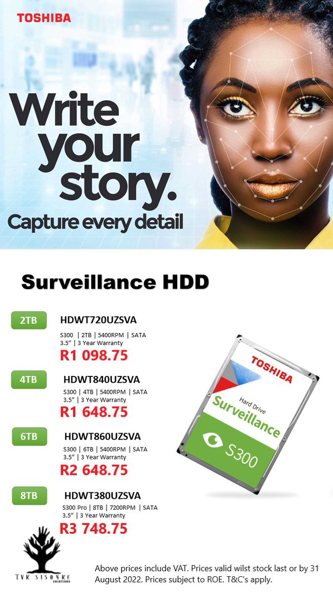 TVKSisonke's tweet photo. Every frame counts when retrieving footage.... Reliable performance guaranteed every time with Toshiba Surveillance Drives... 

https://t.co/oHWrlaLFJm

#ToshibaS300 #CCTV #SisonkeSurveillance #Security #Sisonke https://t.co/vZahBAQUBt
