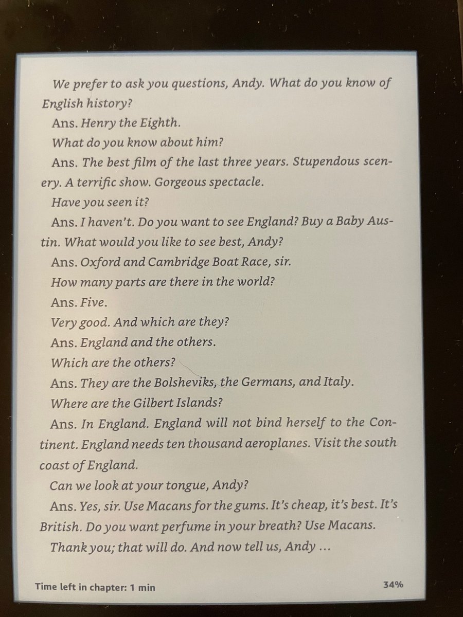 Karel Čapek’s 1936 book “War with the Newts” contains this conversation with a sentient newt that has learnt English by reading tabloid papers! Compare &amp; contrast with today’s “We trained a neural net…”