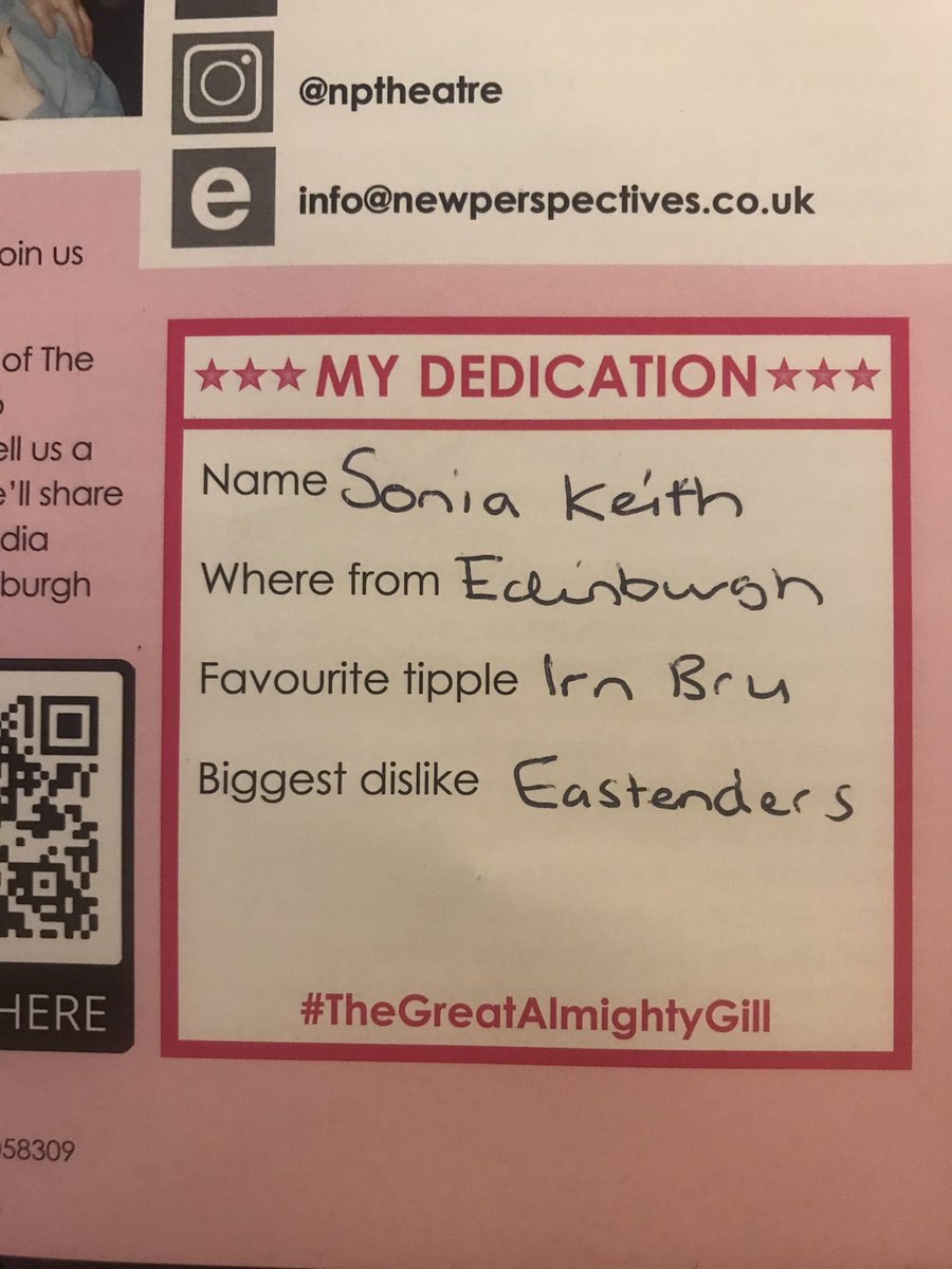 samanthark8's tweet photo. @NPtheatre I would like to dedicate my mum who I lost to dementia last year. @danielh_g Thank you for an amazing performance.If you haven’t already, check out #TheGreatAlmightyGill at the #EdinburghFringe https://t.co/dCZkKpfRWs