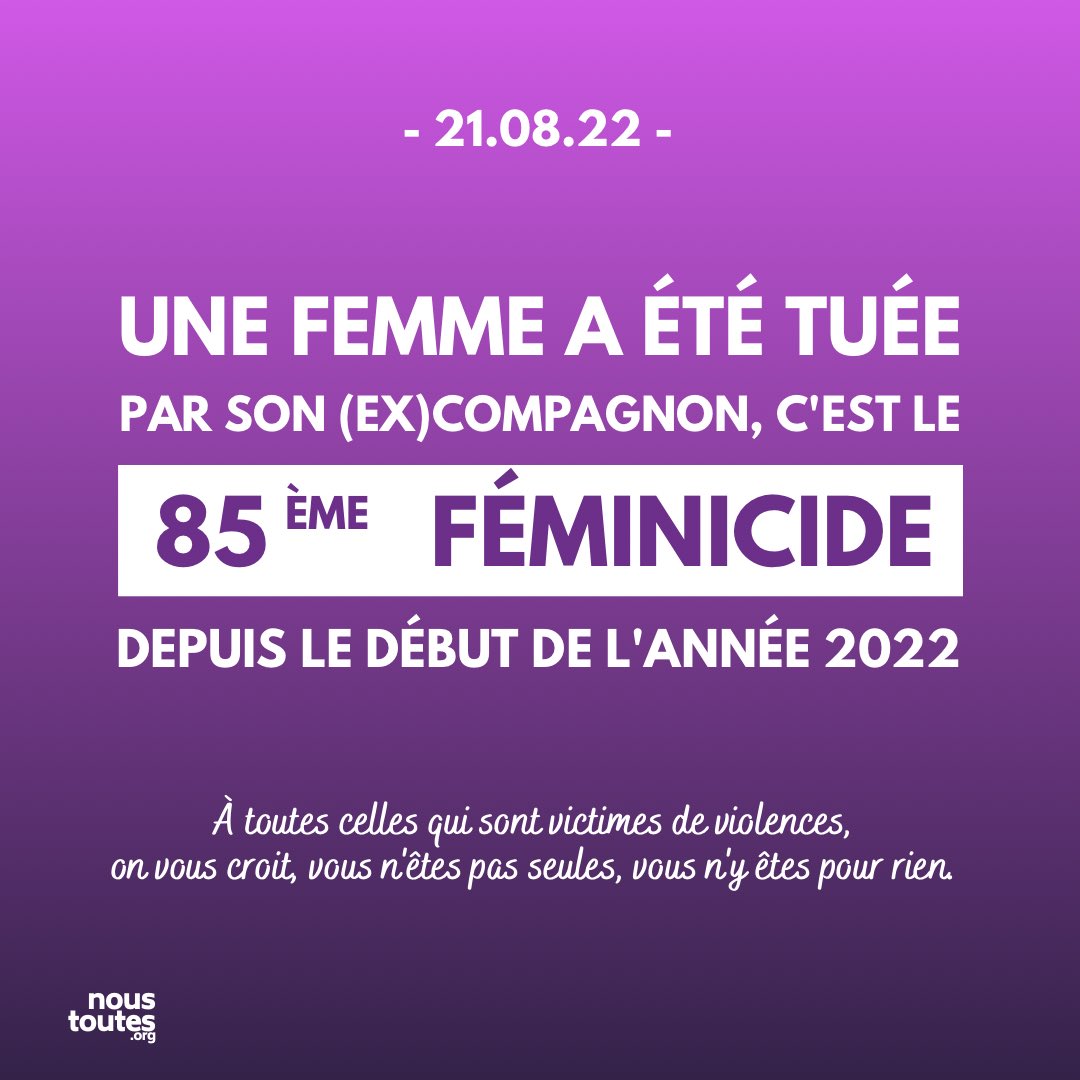 NousToutesOrg's tweet photo. Dimanche 21 août, à Carrières-sur-Seine (78), une femme de 19 ans à été égorgée par son compagnon, qui était déjà connue pour des faits de violences au sein du couple.

85 féminicides en même pas 8 mois, cet été particulièrement.

@gouvernementFR agissez, sérieusement. https://t.co/ye3L0ZpB0x