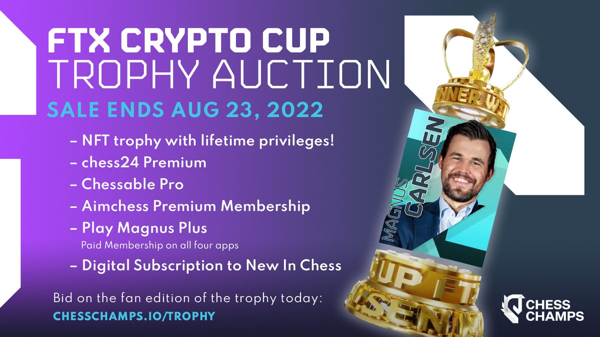 Make your bid now on this one-of-a-kind piece of chess history: the unique fan edition of the #FTXCryptoCup NFT trophy ⭐️

Just 2 days left! ftx.us/nfts/token/481…
<a href="/ChessChampsOff/">Chess Champs</a> <a href="/FTX_NFTs/">FTX NFTs</a> <a href="/FTX_Official/">FTX</a> #ChessChamps #NFT #chess