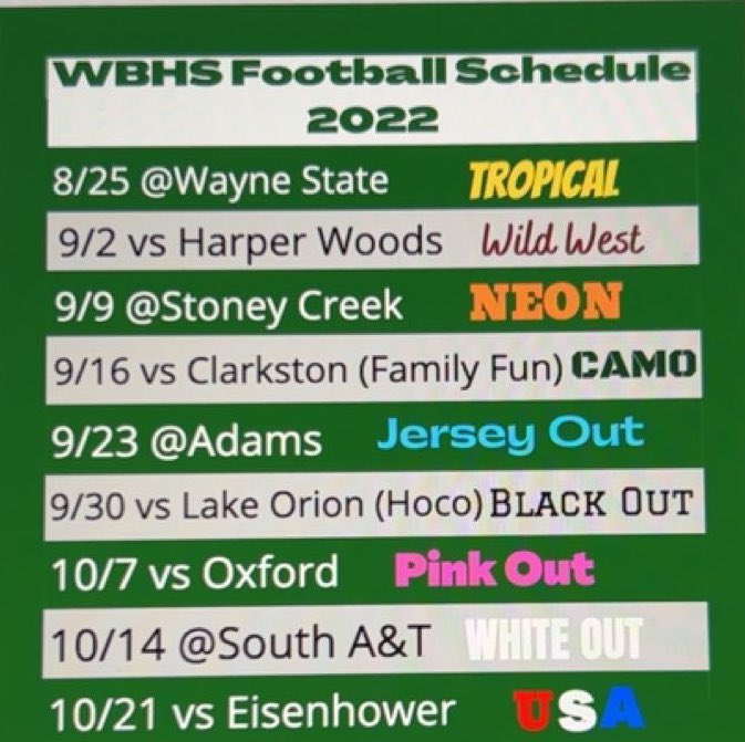 HEY LAKER NATION‼️‼️ITS ALMOST TIME FOR SCHOOL SO YOU KNOW WHAT THAT MEANS…….FOOTBALL SEASON🐊🏈 BELOW ARE THE 2022 THEMES FOR GAMES 🤑👇