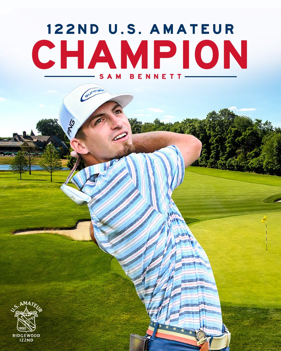 USGA's tweet photo. Sam Bennett said he was the best in the field – and he proved it!

The @AggieMensGolf fifth-year senior ran through a gauntlet to win the 122nd #USAmateur at Ridgewood. https://t.co/7fUH5jK4dK