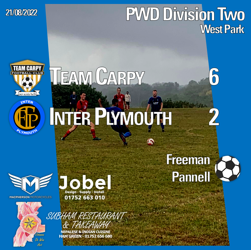 InterPlymouth's tweet photo. Team Carpy 6
Inter Plymouth 2

⚽Freeman, Pannell

The walking wounded of Inter lose out at West Park.
#UpTheInter 

Report: https://t.co/KdAbDSzhFo https://t.co/2SgbaLWiZu