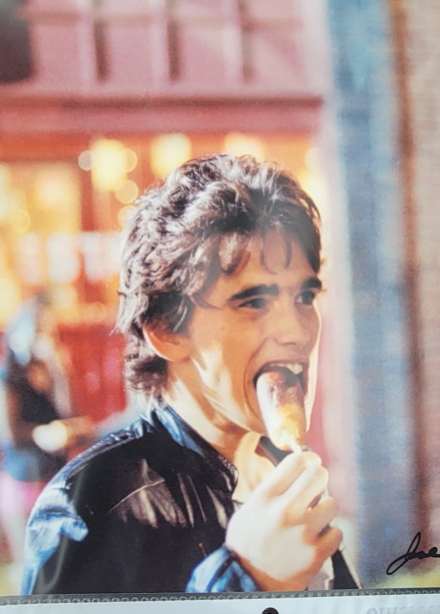 angiewool's tweet photo. Sitting at Ponyboy's desk and dropping twenty bucks on a photo of Matt Dillon eating a corn dog... living the dream 😄 https://t.co/SrhsFgfZiW