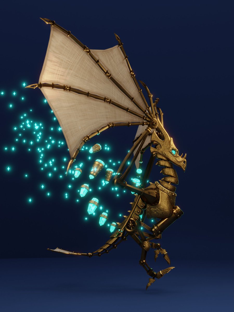 Fennec_Fyre's tweet photo. Finally finished my clockwork wyvern project! It was a great learning experience both for Blender and for non-organic subjects. https://t.co/dZNmfOlT09