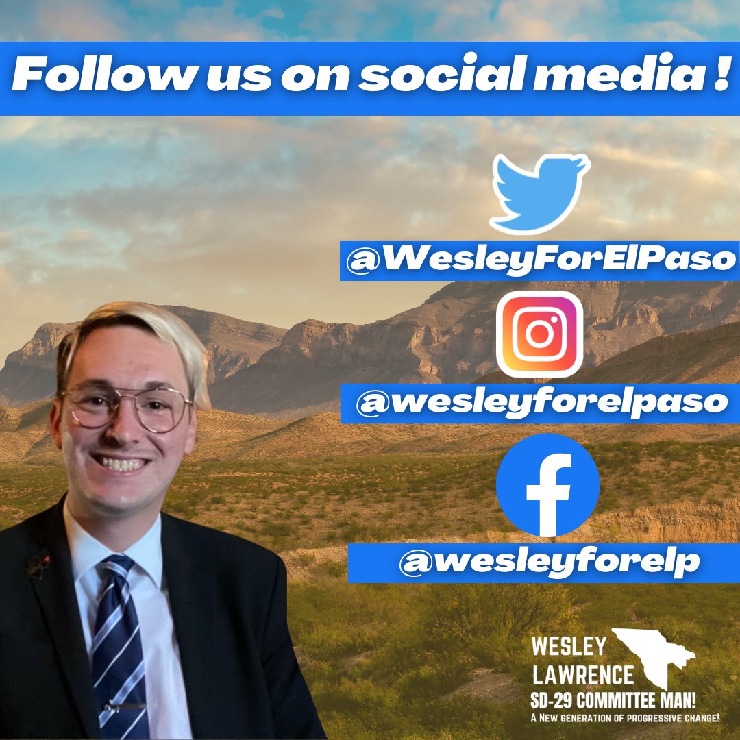 WesleyForElPaso's tweet photo. Follow us on our other socials in order to start up to date with our movement! #ElPaso deserves better, and we won’t stop until Progressive’s voices are heard loud and clear! 

#TXDem #FlipTexas #TurnTexasBlue #PeopleFirst #PubeloOverProfit #Blue2022 https://t.co/7ZSvUPAceS
