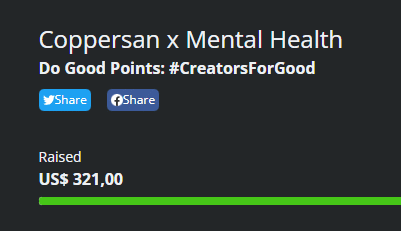 CoppersanRon's tweet photo. We raised $321 on our first ever charity fundraiser for Mental health with #CreatorsForGood !! THANK YOU EVERYONE! <3 https://t.co/72eLCsdM3d