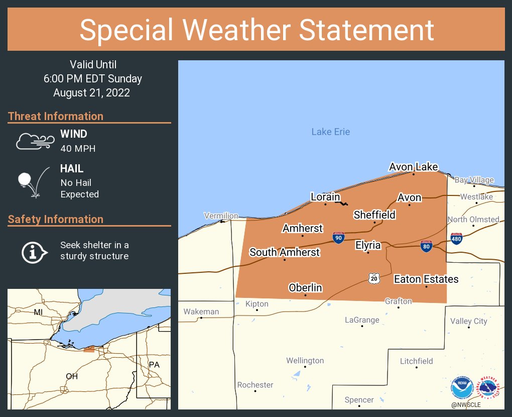 A special weather statement has been issued for Lorain OH, Elyria OH and  North Ridgeville OH until 6:00 PM EDT
