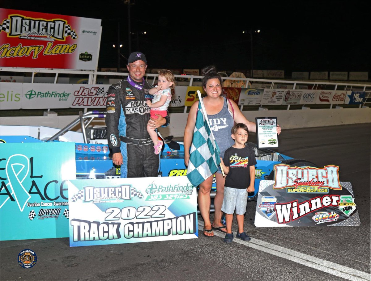 Dan_Kapuscinski's tweet photo. It took a late race restart but we snagged win #7 last night @OswegoSpeedway and finalized the 2022 track championship! It was an extra special night with Liz, Michael and Maren all at the track to watch. Looking forward to #BudClassicWeekend https://t.co/qvIwfH31ef