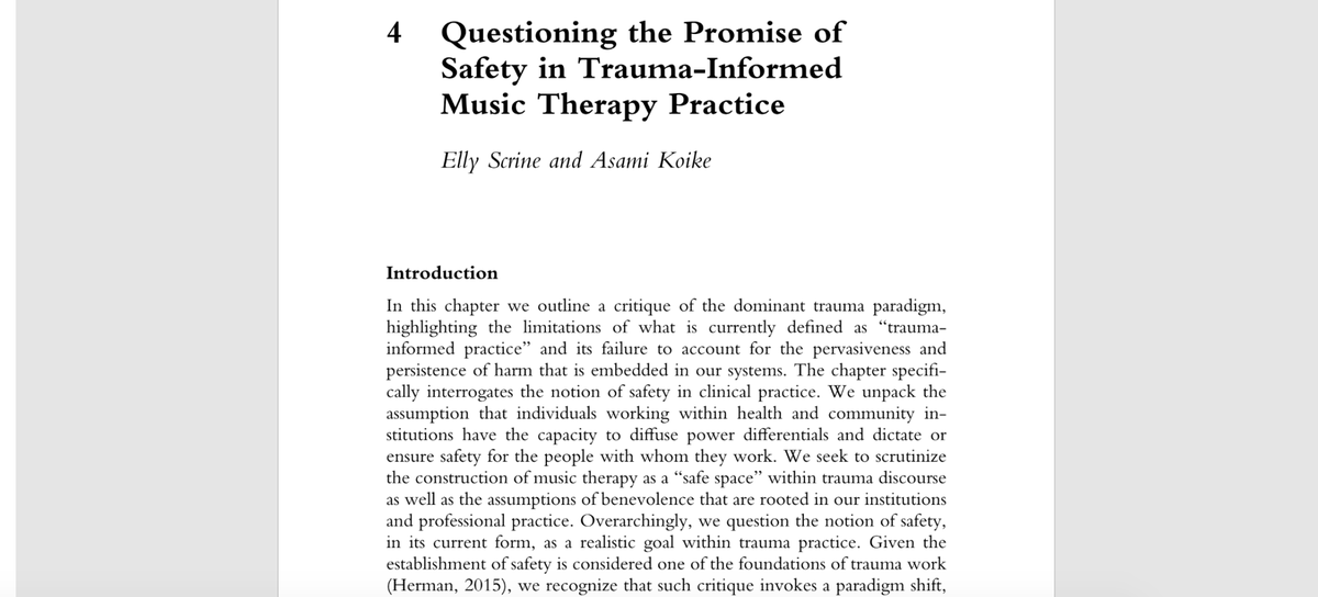 ElspethScrine's tweet photo. This book chapter I wrote has been published! 🥲

Co written with my friend, colleague, and inspo Asami Koike. There is a big buzz around 'trauma-informed practice' across disciplines atm, so we decided to write this chapter as a critique on the illusion of 'safety' in therapy. https://t.co/RJqVtTWxSV