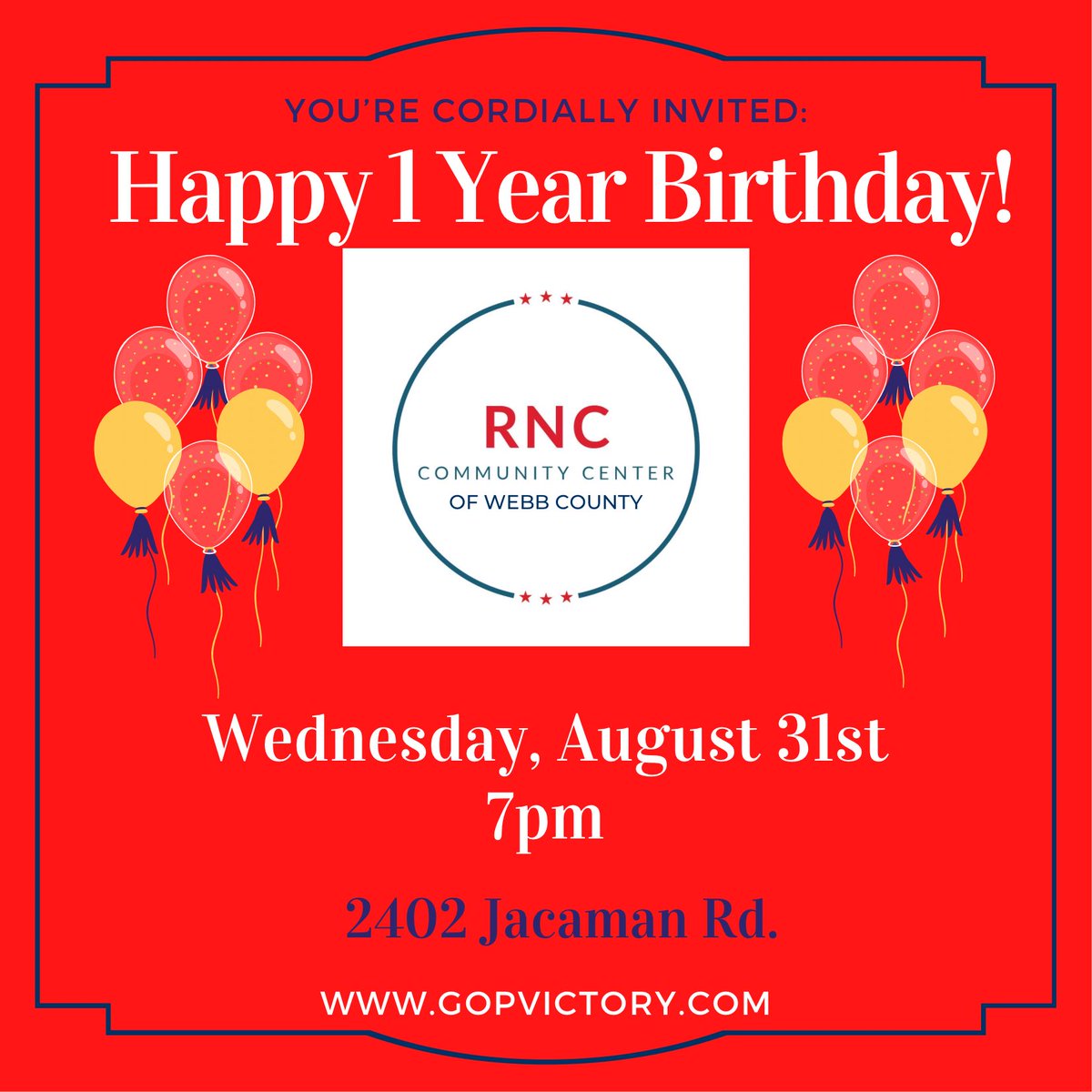 HCCWebbCounty's tweet photo. We are 1 year old today! 🥳🥳🥳 Thank you SO much #WebbCounty, we ❤️ you! &amp; in honor of our birthday we are hosting a very special birthday party to celebrate OUR community &amp; how far we have come in just 1 year 🥰 Come on down &amp; help us celebrate on August 31st 🐘🇺🇸 https://t.co/0DKck2LEGJ