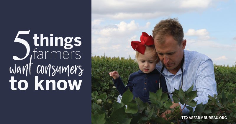TexasFarmBureau's tweet photo. 5 things farmers want consumers to know:

1. they're family farmers. 
2. the environment is important.
3. food is all about choices. 

See the rest of the list in an open letter to consumers: https://t.co/dUssVgXKDa. https://t.co/IckKsBmXjq
