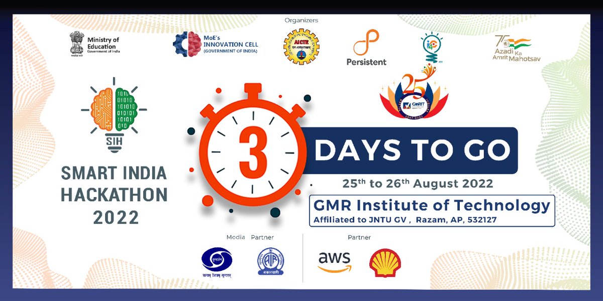 The countdown has begans #SIH2022 @SIH2022_MIC <a href="/narendramodi/">Narendra Modi</a> <a href="/PMOIndia/">PMO India</a> <a href="/mhrd_innovation/">MOE's Innovation Cell- GOI</a> <a href="/EduMinOfIndia/">Ministry of Education</a> @PIBHRD <a href="/abhayjere/">Dr. Abhay Jere</a> <a href="/mohitgambhir/">Dr. Mohit Gambhir</a> <a href="/adsahasrabudhe/">Anil Sahasrabudhe</a> <a href="/ImPankaj01/">PK Gamer</a> <a href="/sarimmoin/">sarim</a> <a href="/AICTE_INDIA/">AICTE</a> <a href="/GmritIste/">ISTE_GMRIT</a> <a href="/CsiGmrit/">csi_gmrit</a> <a href="/gmritacm_w/">GMRIT ACM-W</a> <a href="/GmritAcm/">ACM GMRIT</a>