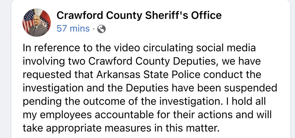 DavidBegnaud's tweet photo. Statement from Crawford County Arkansas Sheriff’s Department. https://t.co/Hvwx3emwCl