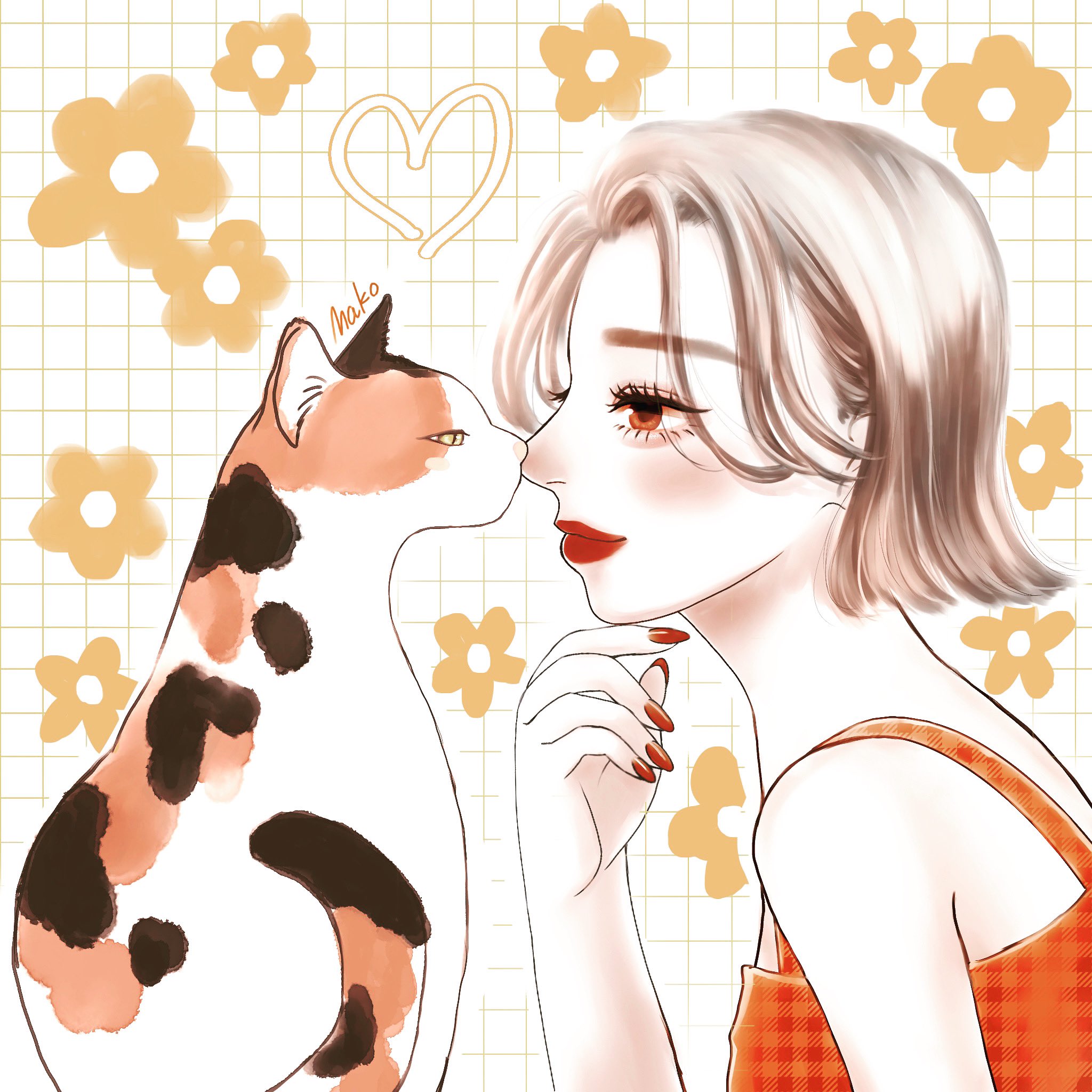 Mako イラストレーター 三毛猫さん イラスト オリジナル ファッション 絵 いらすとぐらむ 絵描きさんと繋がりたい Artwork ショートボブ ねこすたぐらむ 創作 Art おしゃれ Procreate イラストレーターさんと繋がりたい イラスト好き 三毛