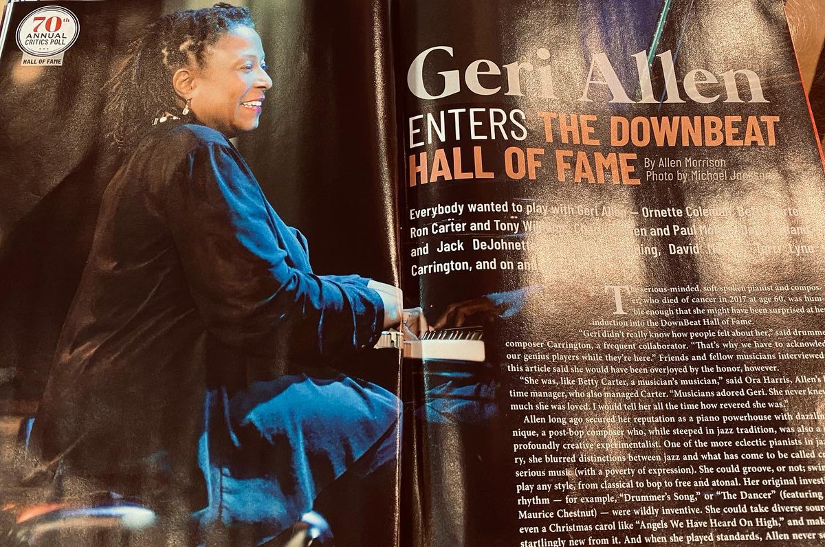 Yesssssss!!!! Sitting here reading this month's Downbeat and opened to this full-color spread honoring master pianist (who happens to be my former Howard University piano teacher) - Geri Allen. So glad to see her get the recognition she deserves! A real trailblazer and visionary.