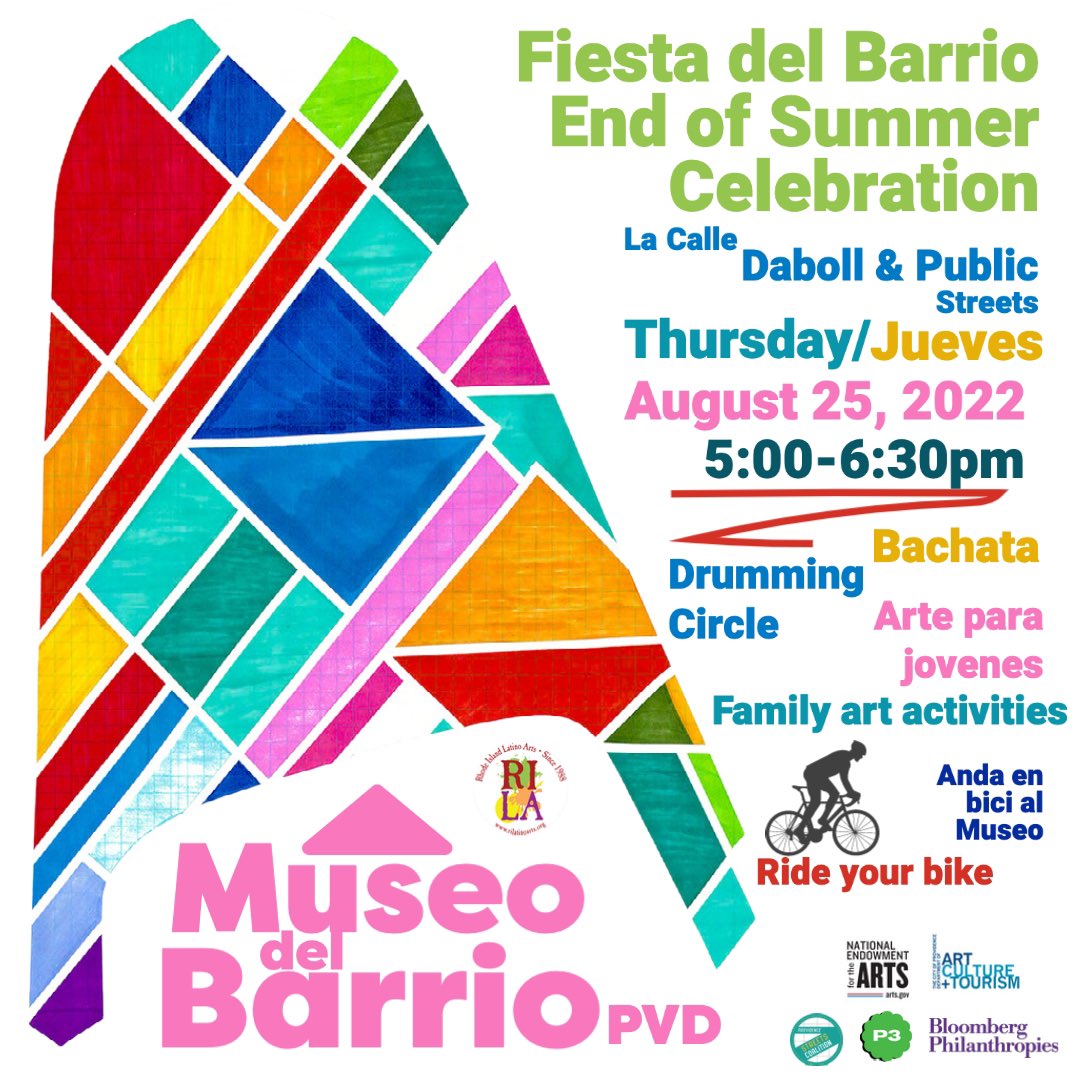 RILatinoArts's tweet photo. Museo del Barrio event this week will be at the street mural site on Daboll&Public - don’t miss it! Ride your bike. Bachata-Drumming-ArtMaking. And it’s FREE! #museodelbarriopvd #labroa #sopvd #bici 🚴 🕺🏼 🎨 🪘 https://t.co/XF5fSWgnch