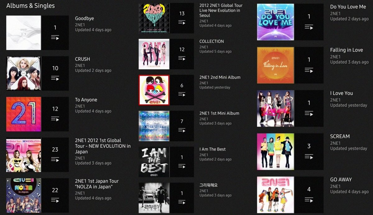2NE1 youtube channel playlist/albums had been updated in these last 4 days., image size:1200x693