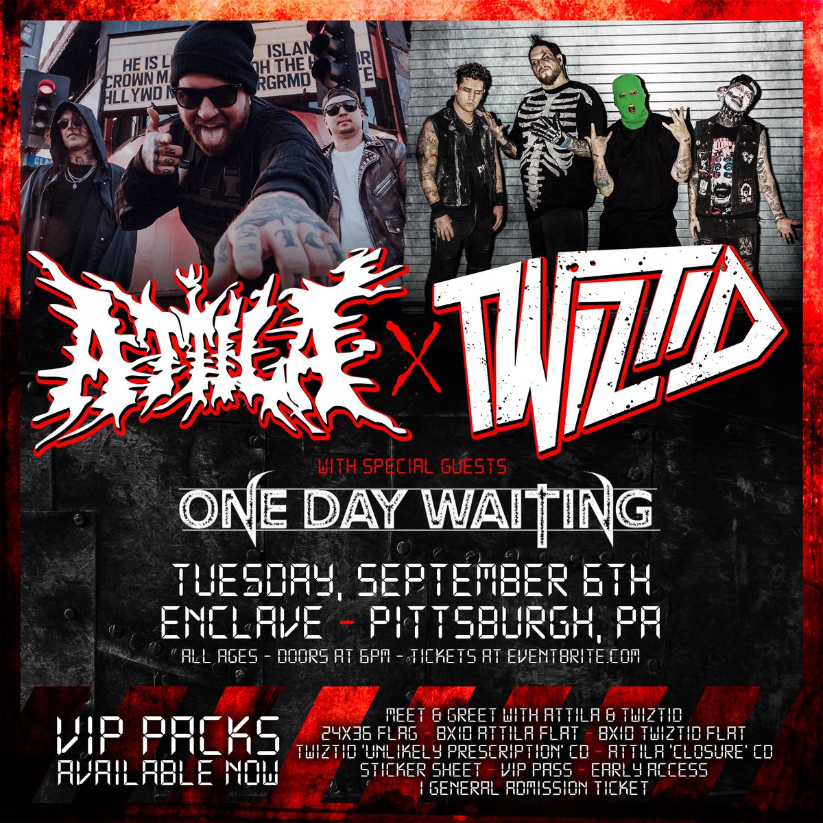 On September 6th we will be playing in Pittsburgh, PA for the first time. We’re beyond stoked, so come join <a href="/ATTILAga/">ATTILA</a>, <a href="/tweetmesohard/">Twiztid</a> and ya bois at the enclave. 🤘🏻