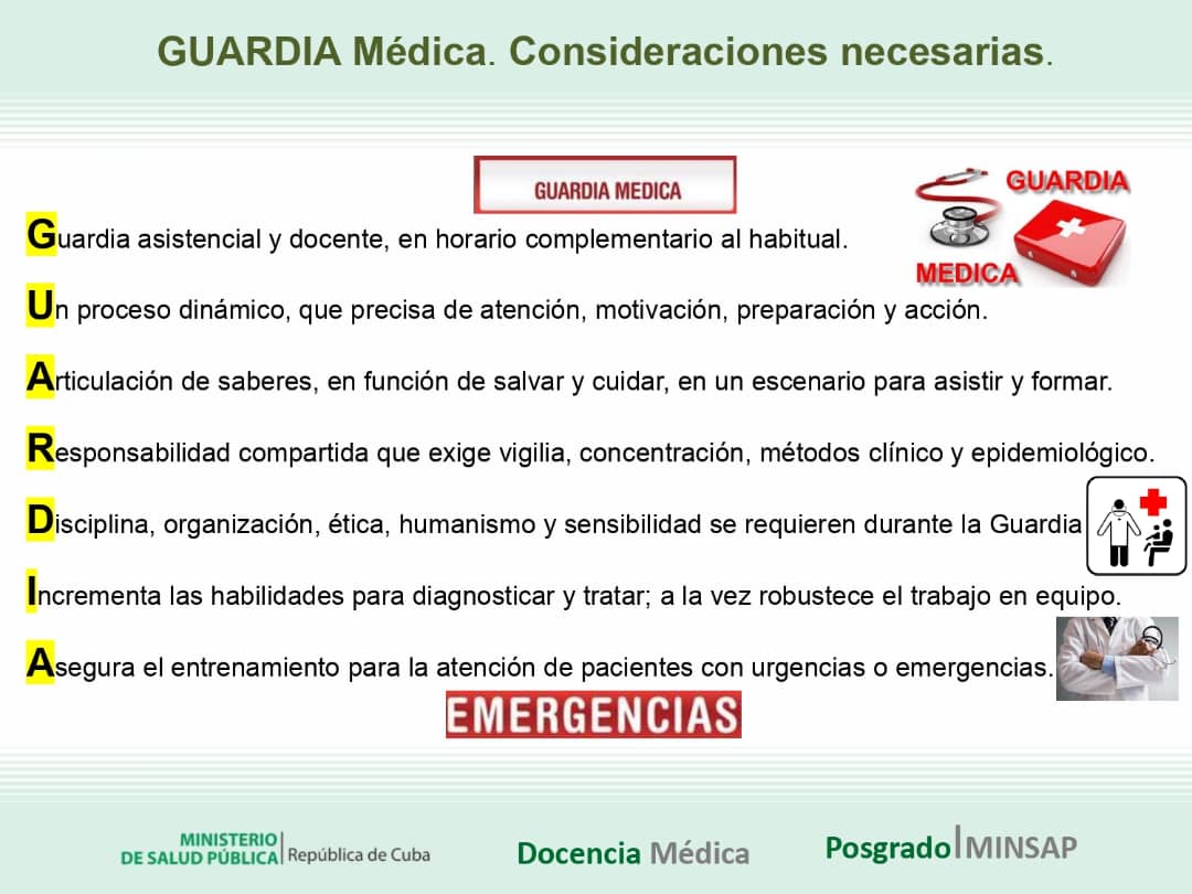 La GUARDIA Médica debe recibir una mirada diferenciada desde su integralidad. De su adecuado cumplimiento (y acompañamiento) dependen salvar, cuidar y formar.
#PosgradoMinsapCuba 
#CubaPorLaVida 
#CubaPorLaSalud 
#Cuba y <a href="/MINSAPCuba/">Ministerio de Salud Pública de Cuba</a> siempre por la #Salud