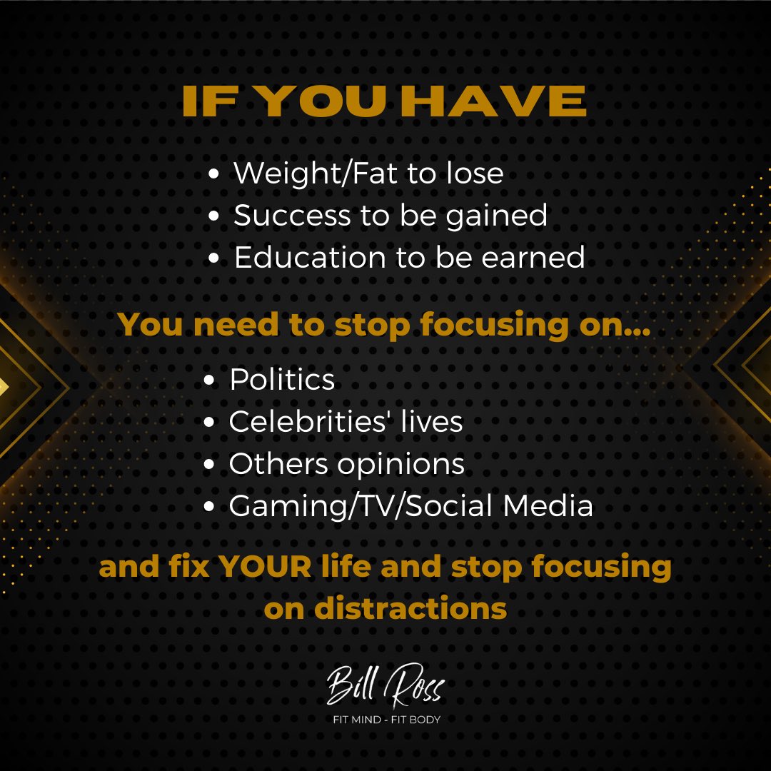Billrossfit's tweet photo. Stop focusing on distractions
.
.
#billrossfit #onlinecoaching #fitnesstrainer #motivationalspeaker #bespoketraining #worksmarter #behaviorchange #mentalhealth #noexcuses #driventosucceed #motivate #onlinecoaching #inpersontraining #nodistractions https://t.co/4WyAOTAWtO