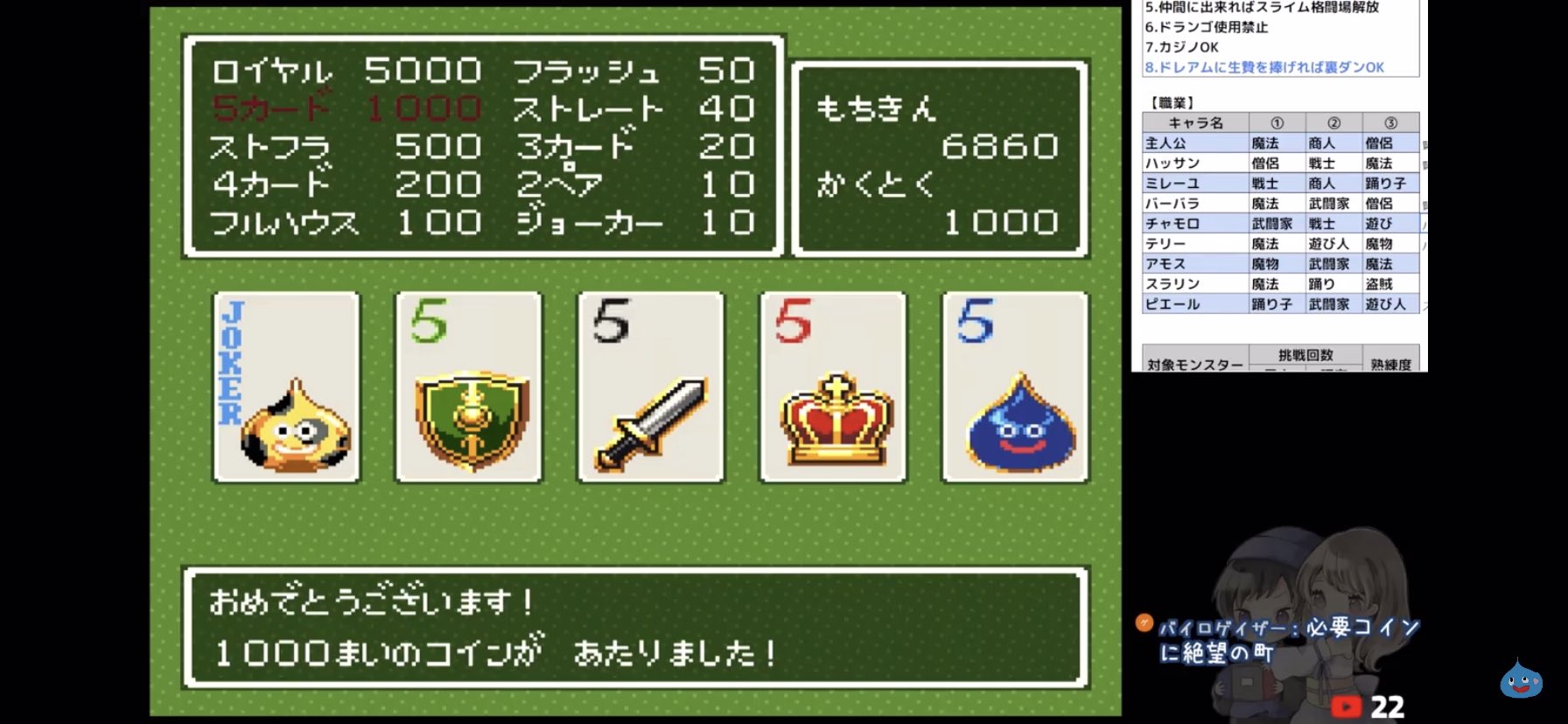 けたなつちゃんねる ドラクエ6 はざまの世界 欲望の街まできました カジノで5カードが出て脳汁大放出してます 今週末にはデスタムーア戦いけそうかなぁと思います 平日に カジノ枠 職業熟練度を上げる枠 を取って万全の体制で週末に挑みたい