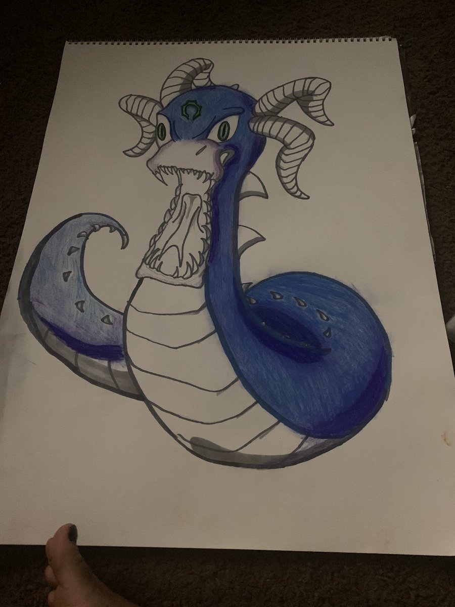 Myra_S90's tweet photo. My evil version of dratini #art #creative #pokemon #mixedmedia #fun #hireme #conceptart #hobby #moretocome  it’s almost done just needs some finishing touches the. Off to the next idea https://t.co/4ltJUR3Gvk
