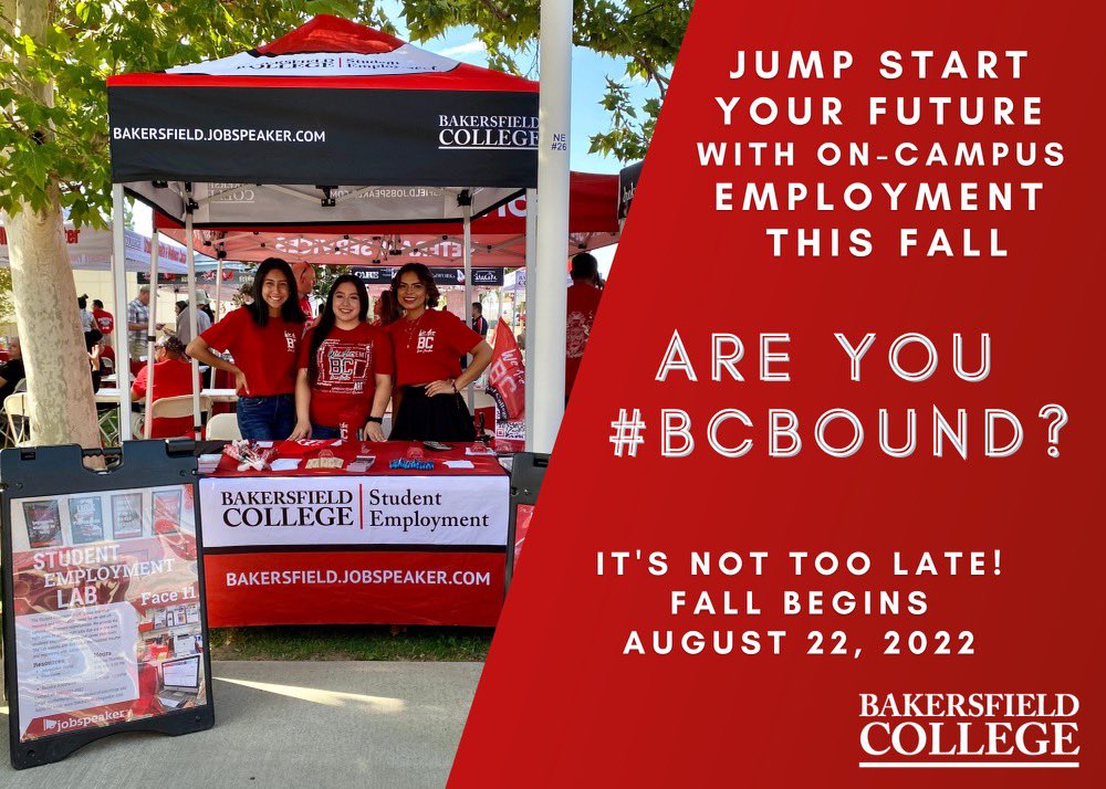 🚀Jump start your future with on-campus employment this fall! 

⏰It's not too late!
🍂Fall begins Monday, August 22nd! 

#wearebc #BCBound#gogades