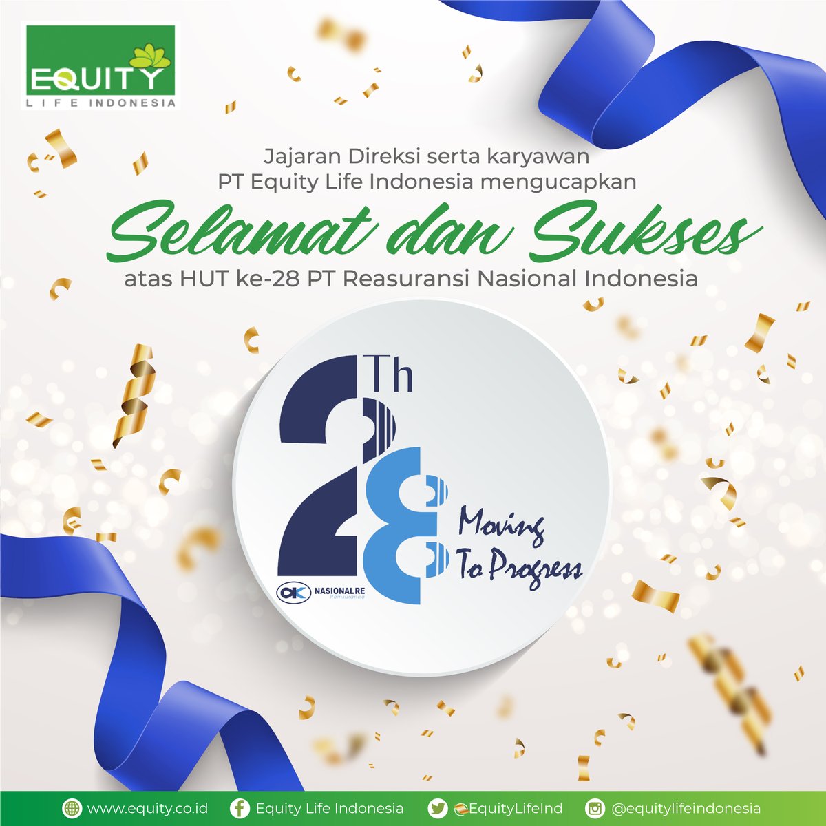 EquityLifeInd's tweet photo. Jajaran Direksi dan karyawan PT Equity Life Indonesia mengucapkan selamat dan sukses atas HUT ke-28 @NasionalRe
#EquityLifeIndonesia #AsuransiGakPakeRibet #PastiEquity https://t.co/tqzTaoSGEp