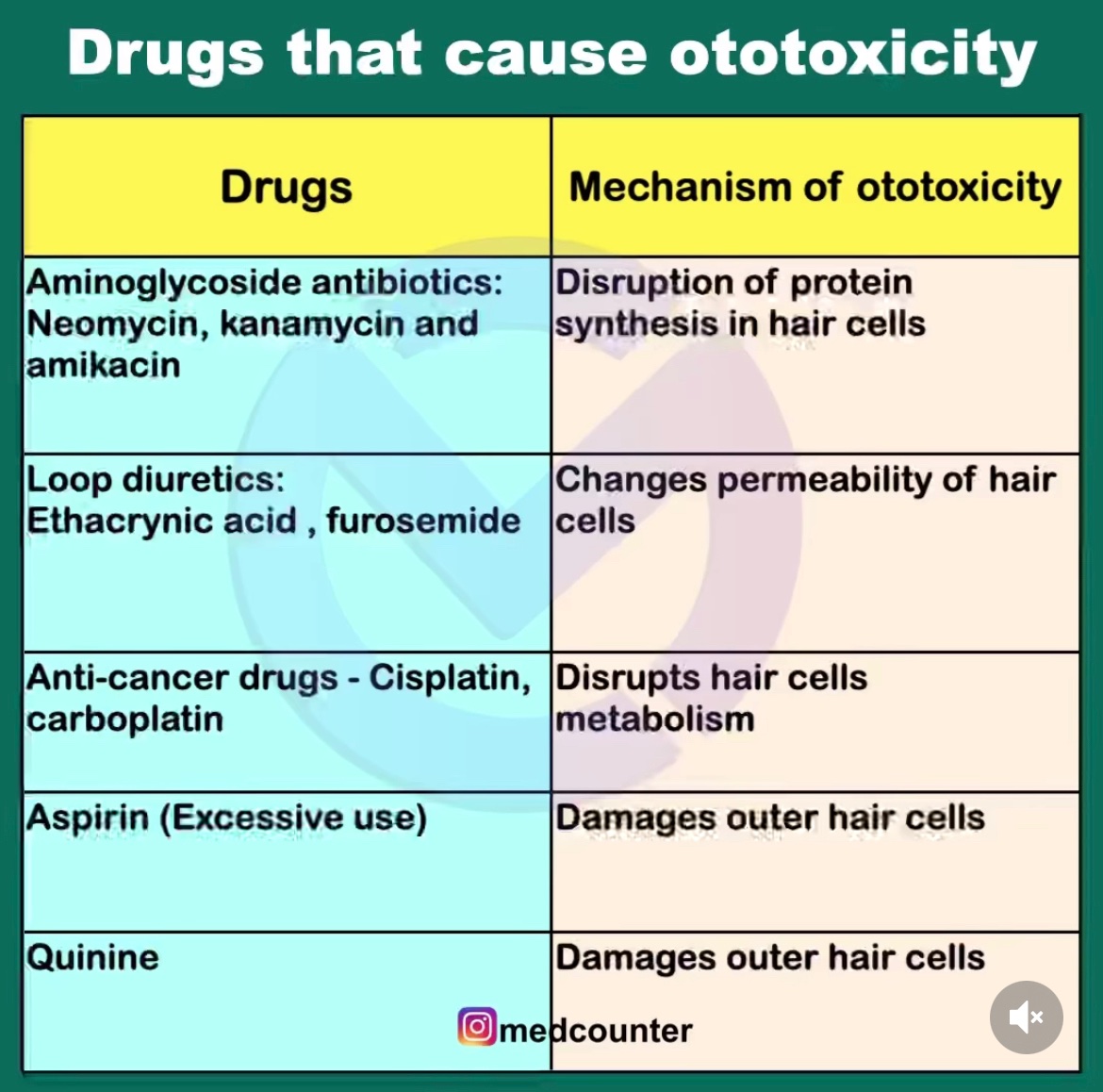 Drugs that cause ototoxicity (medinaz academy) #BJHM #Meded #Medtwitter #pharmacology #medpeds #medstudenttwitter