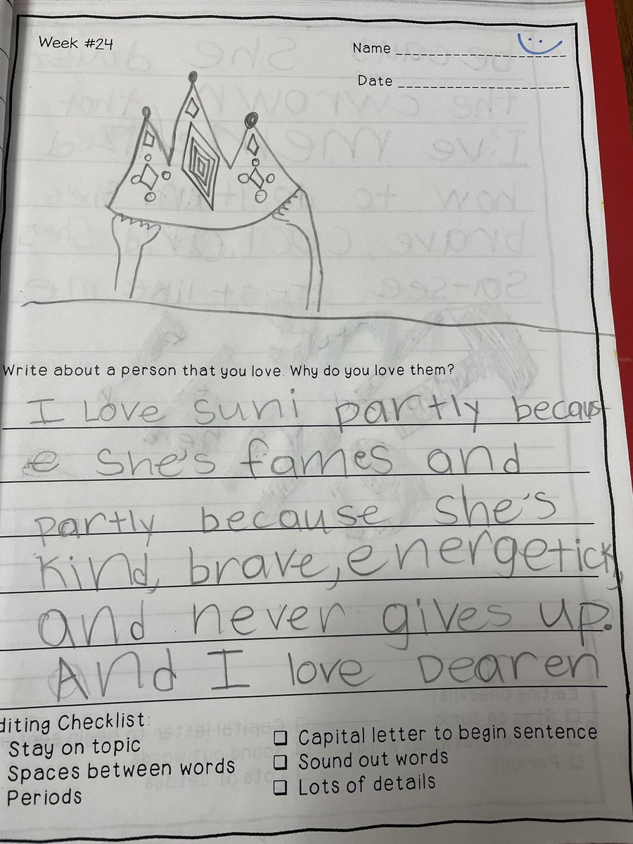 tgates4au's tweet photo. @DGobourne @sunisalee_ I was looking through my daughter’s journal from school and came across this entry! She loves you guys so much! We are ready for January!! 🥰👑 https://t.co/PUigCBP3Yj