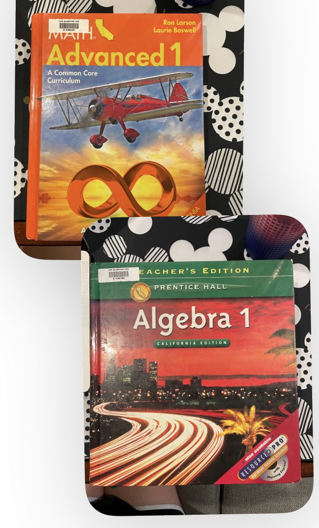 mathgeeksrock's tweet image. Searching for Ts using these books. A friend of mine switched from HS to MS and was not given a pacing guide or ‘any’ resources. Please help me connect her with Ts who would want to share with her 😊 THANKS! @mathycathy @kathyhen_ #MTBoS #alg1chat #MSmath