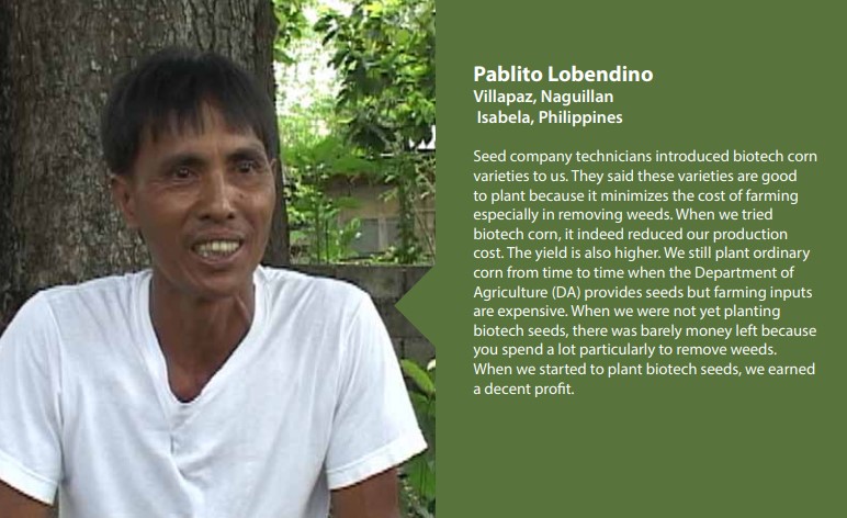 ISAAASciSpeaks's tweet photo. Who are the biotech farmers? Corn farmer Pablito Lobendino from Isabela, Philippines was introduced to #Btcorn by seed company technicians. When they tried biotech corn, it reduced production costs and increased their yield. Read more in Science Speaks: https://t.co/iYiP4UmD5D https://t.co/E0SIb6PNxn