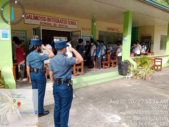 gal_pnp's tweet photo. August 22, 2022 "LIGTAS BALIK-ESKWELA"

Personnel of Galimuyod MPS led by PMAJ GABRIEL ALESSANDRO A LABADOR , COP attended the traditional Monday flag raising ceremony and read the PAPA regarding LIGTAS BALIK ESKWELA . Likewise remind them regarding BALIK ESKWELA SAFETY TIPS. https://t.co/sUAjhP0Rk1