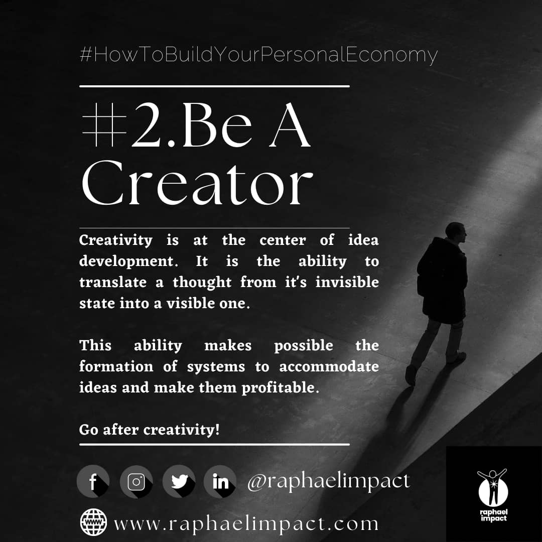 raphaelimpact's tweet photo. Being creative is a way to bring solutions to problems thereby creating a revenue stream. Learn to be creative!! Follow Raphael IMPACT for more!!

#buildyourpersonaleconomy #MakingImpacts https://t.co/4mpEUh68wa